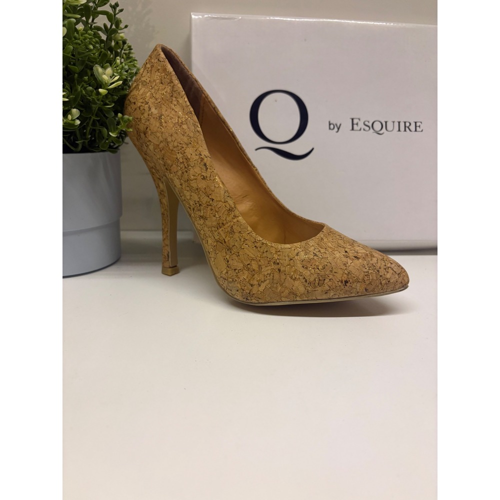 Gold Glitter Cork Pointed Toe Stiletto Pumps Heels